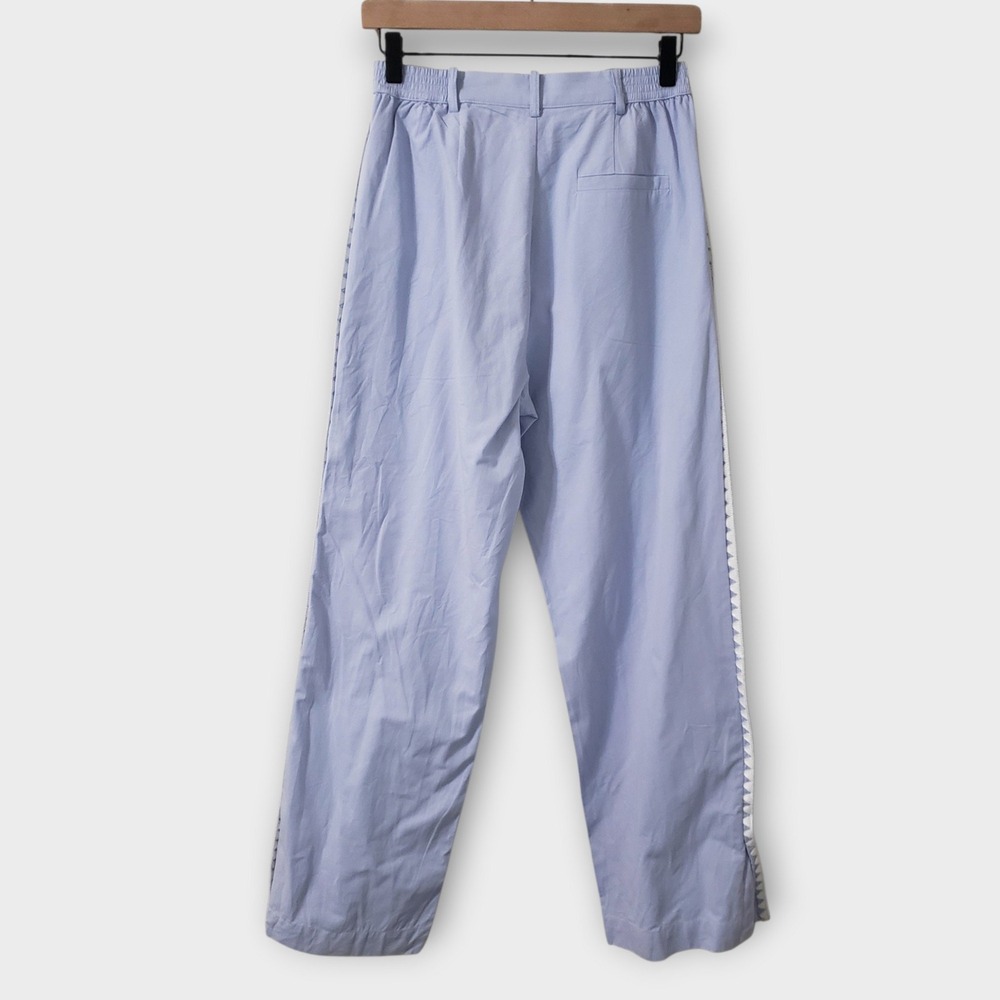 Mon Renn Lisle Trousers Powder Blue Size Small White Ric Rac Trim Split Hem - Picture 3 of 14